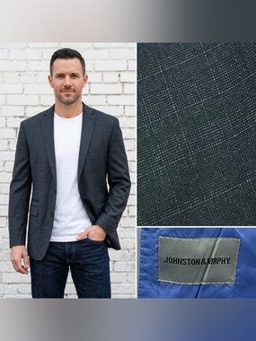 Johnston & Murphy Men’s XL Charcoal Gray Plaid Wool Blend Stretch Blazer Jacket